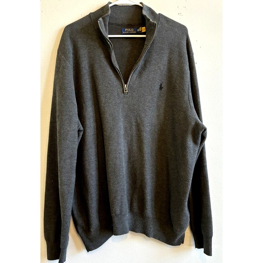 Polo Ralph Lauren 1/4 Zip Pullover Sweater Mens 2XL MESH Knit Pima Cotton Ribbed